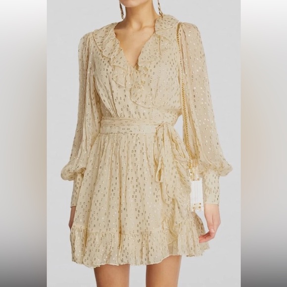 Zimmermann Dresses & Skirts - Zimmermann Cream Metallic Dot Long-Sleeve Mini Dress
